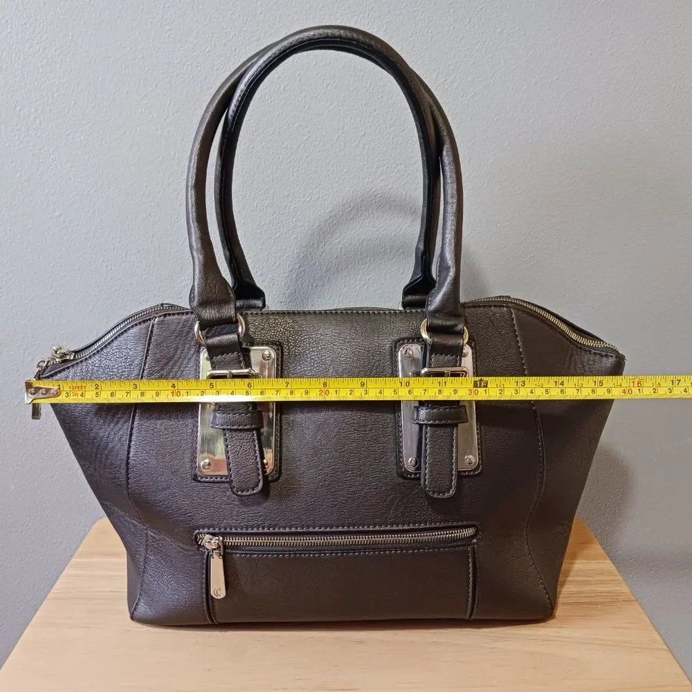 Charming Charlie Dark Gray Handbag Tote Buckles Zipped Closure - Picture 9 of 12